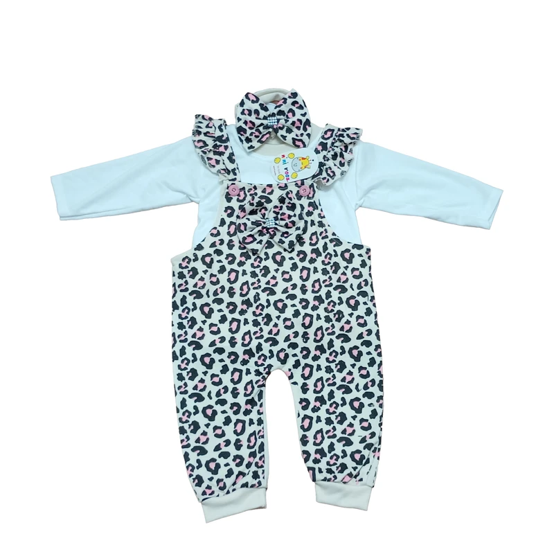 ست پیراهن و هدبند نوزادی مدل پیش بندی پلنگی مجلسی