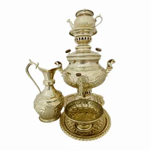 سرویس سماور ذغالی 5 پارچه برنجی مدل سیمرغ