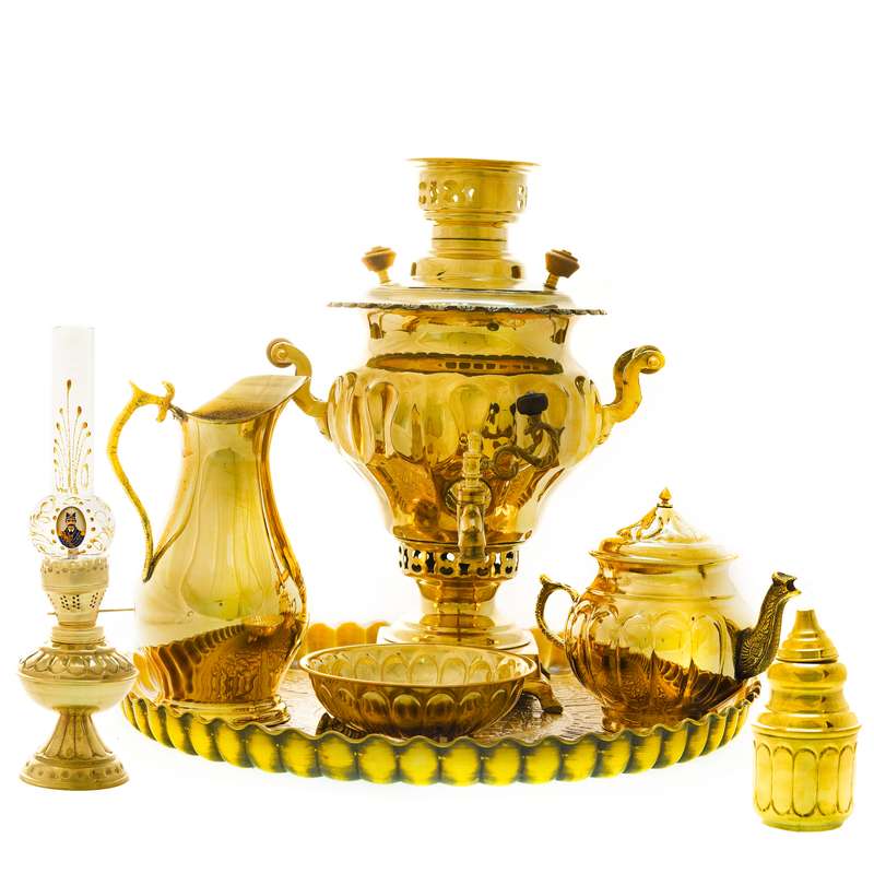 سرویس سماور ذغالی 7 پارچه برنجی مدل پیچ کد 4224