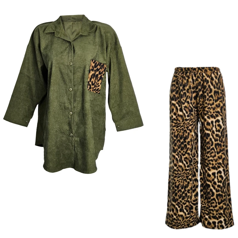 مانتو و شلوار زنانه مدل مخمل کبریتی پلنگی ۶۵۶