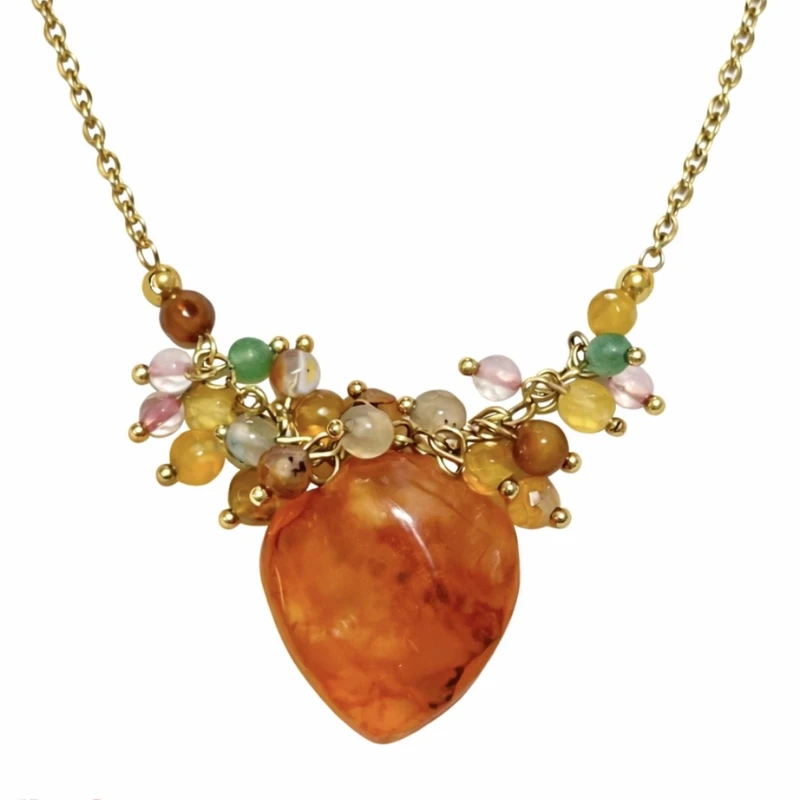 گردنبند زنانه مدل دست ساز سنگ‌طبیعی عقیق یمنی