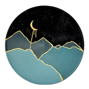 بشقاب دیوارکوب سفالی طرح شب صحرا