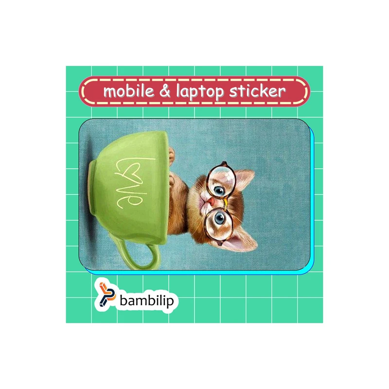 استیکر بامبیلیپ مدل کارت عابر طرح گربه عینکی در فنجان کد 9303865