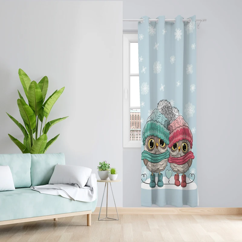پرده طرح کودک جغد مدل مخمل پانچی کد L 978 L Z سایز 140x200 سانتی متر