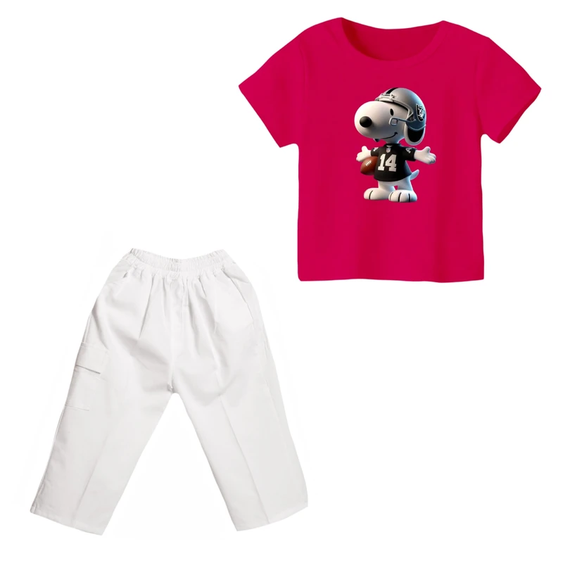 ست تی شرت و شلوارک دخترانه مدل اسنوپی کد ۵۴