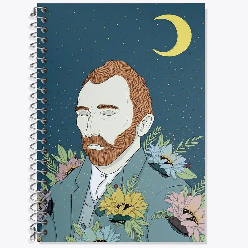 دفتر زبان 50 برگ خندالو مدل دو خط طرح سلف پرتره ونگوگ کد 3734