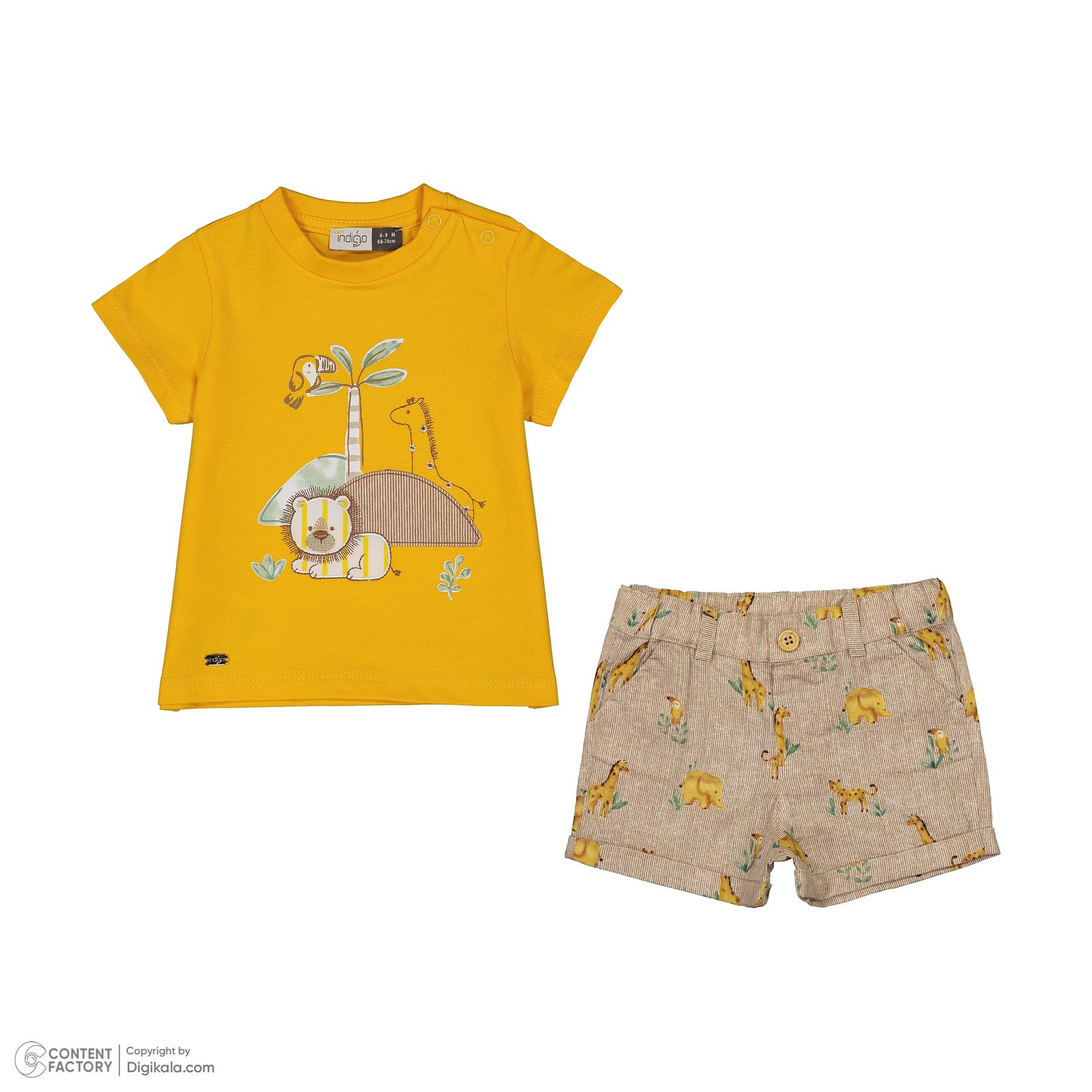 ست تی شرت و شلوارک نوزادی ایندیگو مدل 13235 رنگ زرد -  - 2