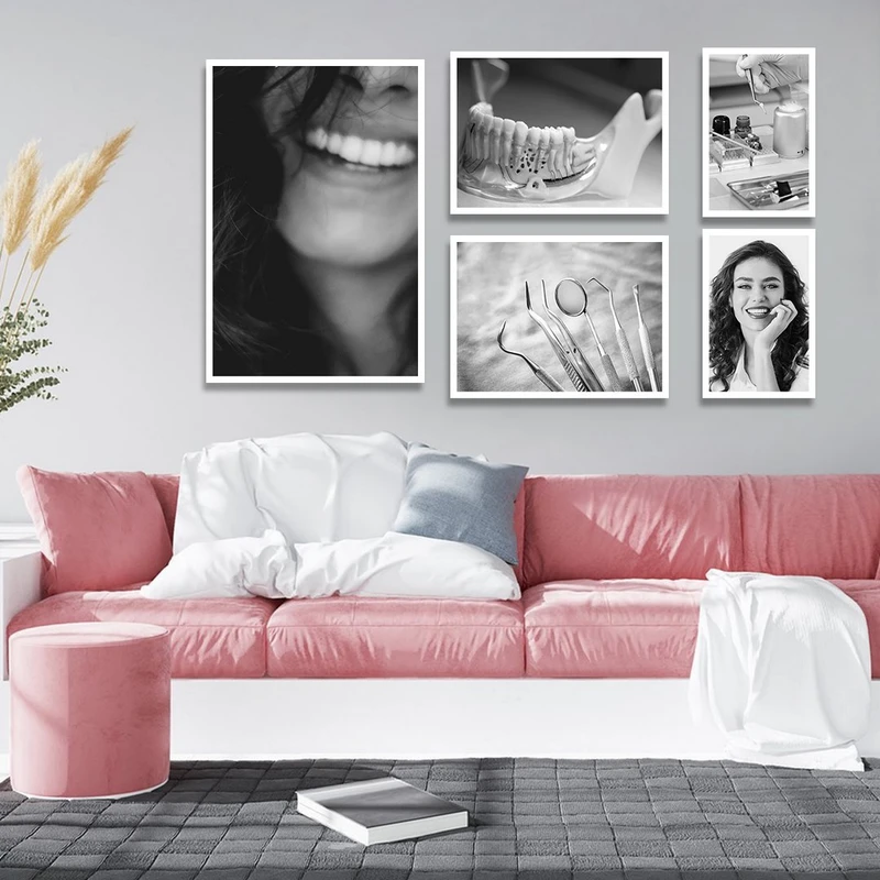 تابلو بکلیت طرح لبخند و مطب دندانپزشکی مدل W-1322 مجموعه 5 عددی