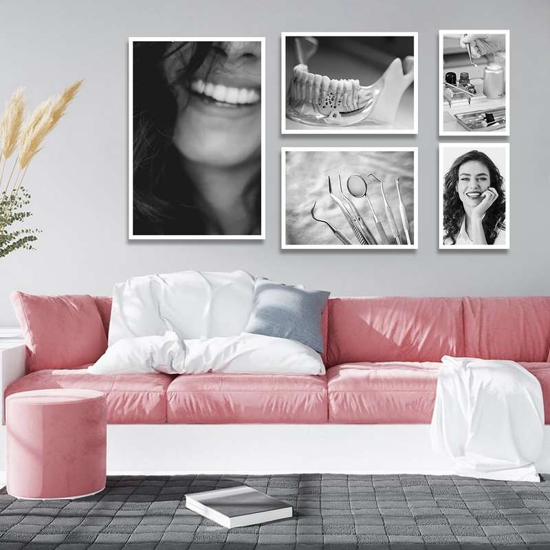 تابلو بکلیت طرح لبخند و مطب دندانپزشکی مدل W-1322 مجموعه 5 عددی