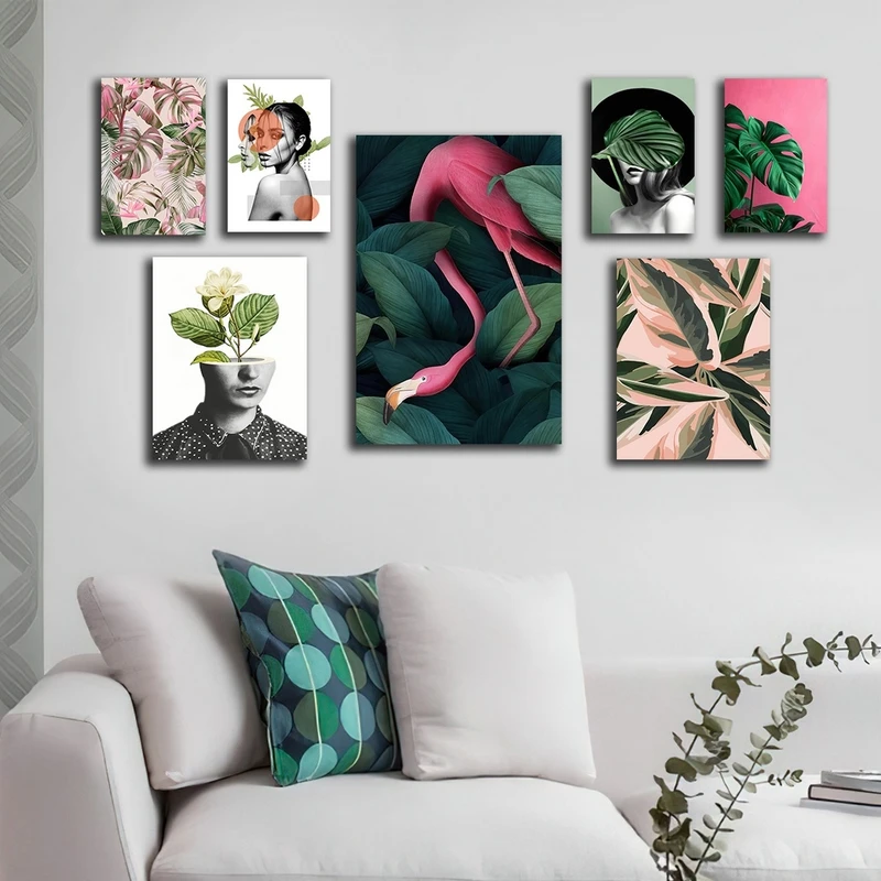 تابلو شاسی بکلیت طرح فلامینگو و برگ انجیری مدل SH-2704 مجموعه 7 عددی