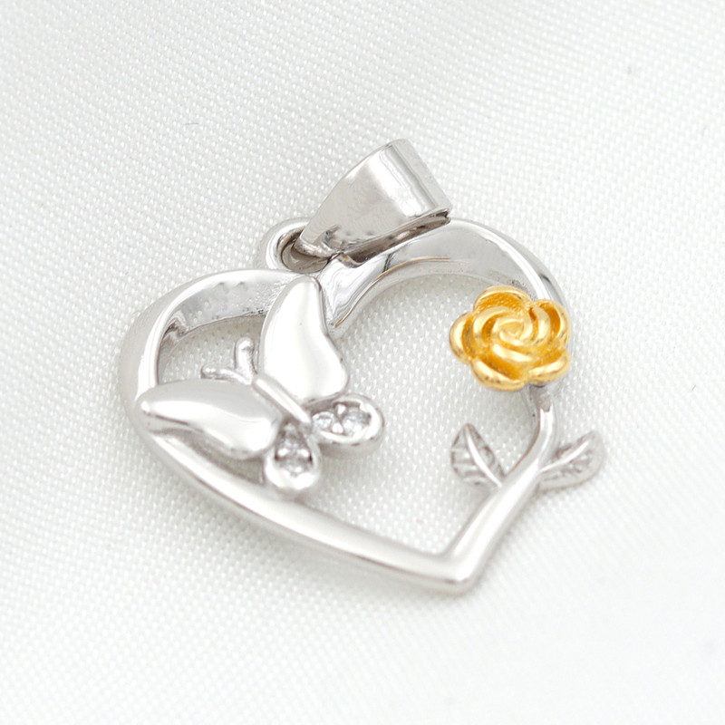 آویز گردنبند نقره زنانه مدل قلب و پروانه کد SLP-47