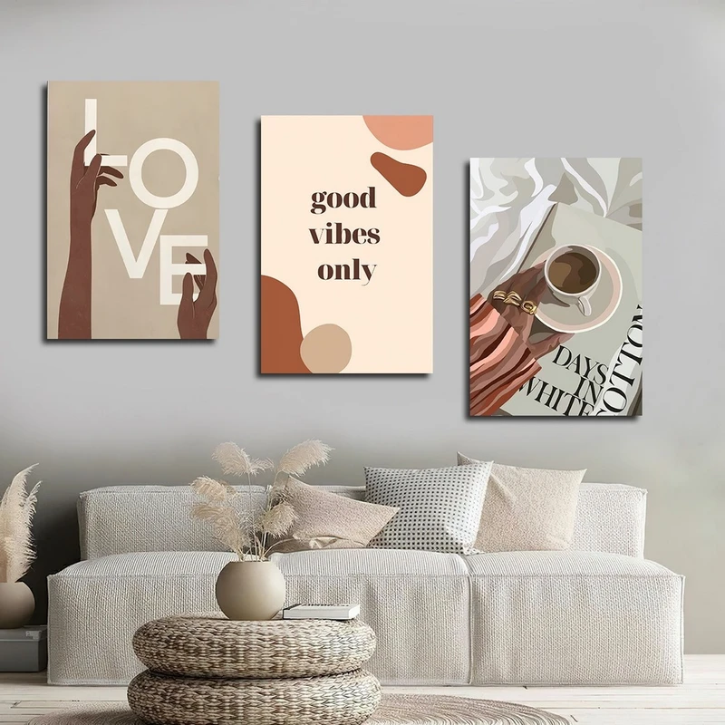 تابلو شاسی بکلیت طرح نقاشی مینیمال و جمله انگیزشی مدل SH-2794 مجموعه 3 عددی