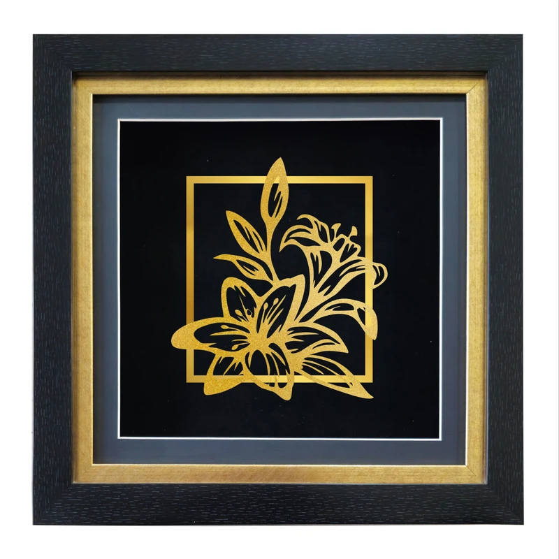 تابلو طلاکوب آلتین هنر بزازیان مدل گل لیلیوم قاب دار کد 50438