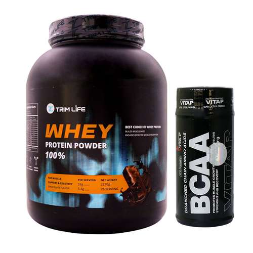 پودر پروتئین وی 100 درصد تریم لایف 2270 گرم به همراه کپسول بی سی ای ای ویتاپی 180 عددی