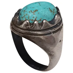 انگشتر نقره مردانه مدل فیروزه مصری کد FM210230