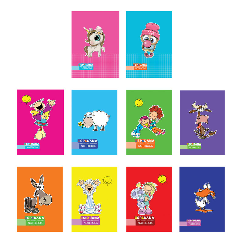 دفتر مشق 100 برگ اسپادانا طرح حیوانات کد 64 مجموعه 10 عددی