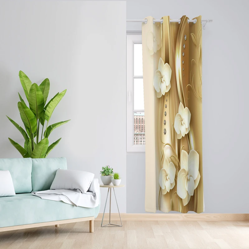 پرده طرح فلاور گلد مدل مخمل پانچی کد 1953 z سایز 140x200 سانتی متر