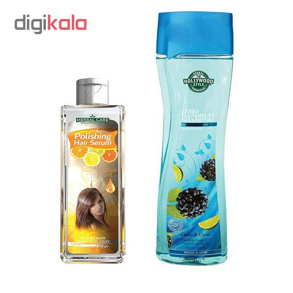 سرم مو هالیوود استایل مدل polishing حجم 100 میلی لیتر و شامپو مدل zero dandruff حجم 355 میلی لیتر