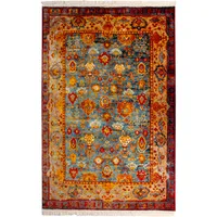 فرش ماشینی 700 شانه زمینه آبی حاشیه قرمز لاکی مدل شاهکار نوین کد N136