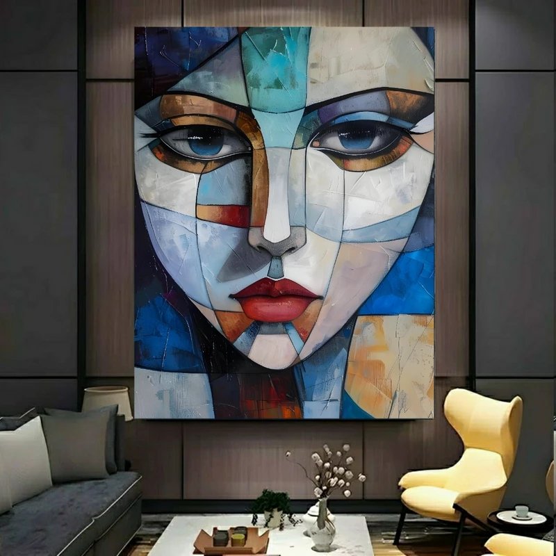 پوستر پارچه ای طرح مخمل  پرتره زنانه مدل خطوط ساده کد PY918