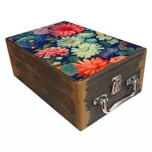 جعبه هدیه چوبی مدل چمدان طرح بهاری کد WS792