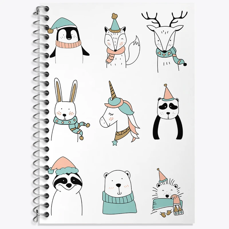 دفتر زبان 50 برگ خندالو مدل دو خط طرح حیوانات بامزه و کیوت کد N2531