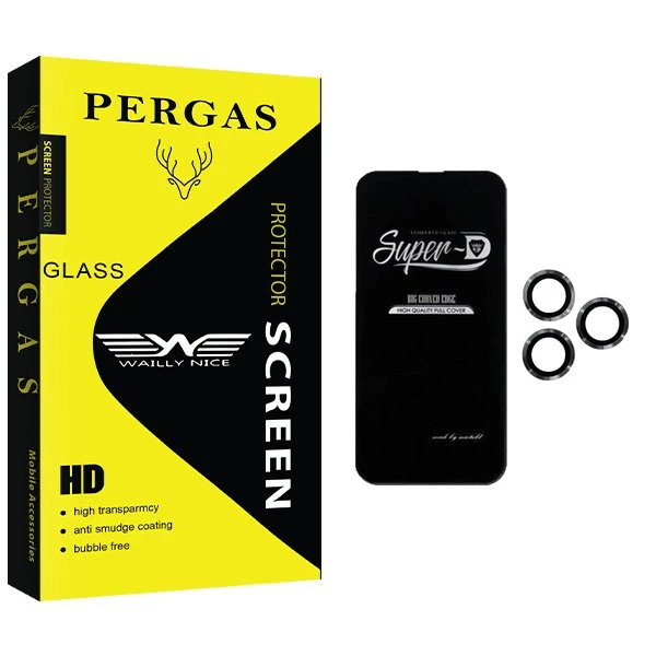 محافظ صفحه نمایش وایلی نایس مدل Pergas SuperD مناسب برای گوشی موبایل اپل iPhone 13 Pro Max  به همراه محافظ لنز گوشی