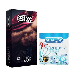 کاندوم سیکس مدل Max Safety بسته 12 عددی به همراه کاندوم شادو مدل Anti Bacterial بسته 3 عددی