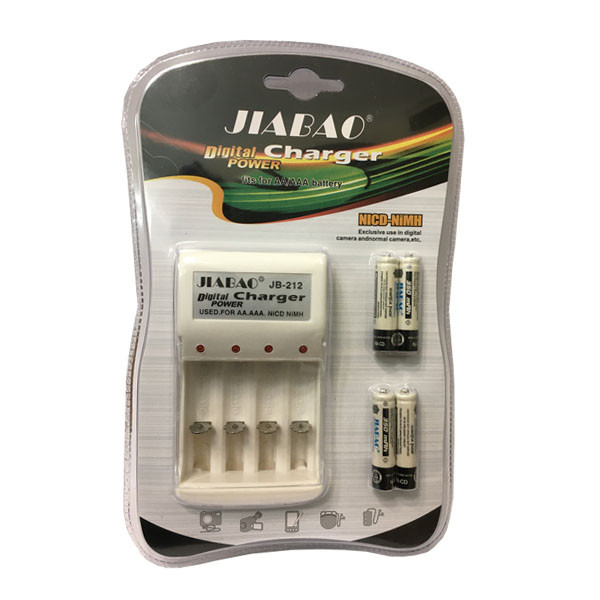 شارژر جیابائو مدل JB-212 به همراه 4 باتری شارژی نیم قلمی