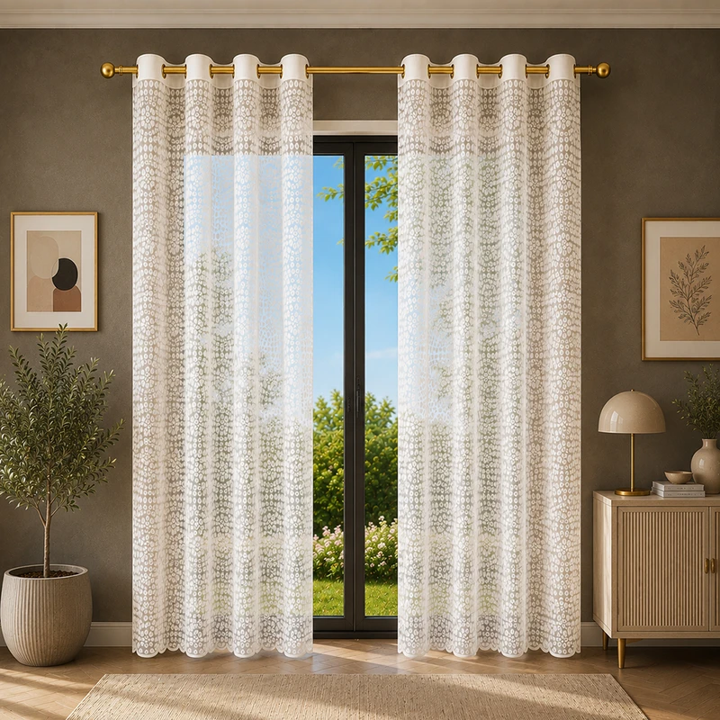 پرده پانچ تیکو دکو مدل تور راشل کادکا طرح سنگی دالبوردار  سایز 280 × 140 سانتی‌متر مجموعه‌ 2 عددی