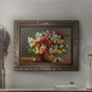 تابلو فرش ماشینی نقش نگار رضوی طرح گل کد 449c