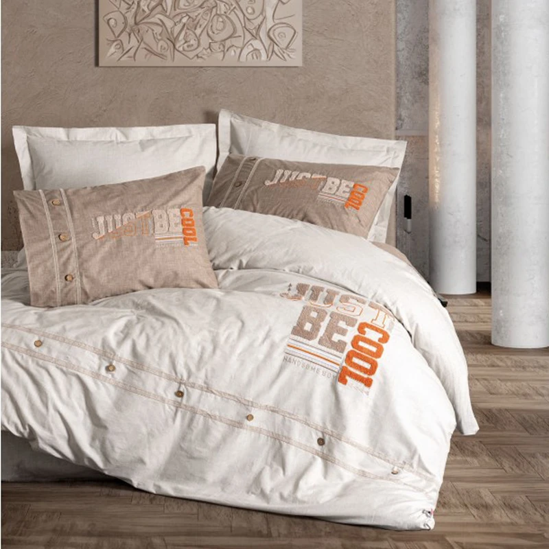 سرویس ملحفه 2 نفره 6 تکه کاتن باکس مدل Mood Nakisli Cool Kahve