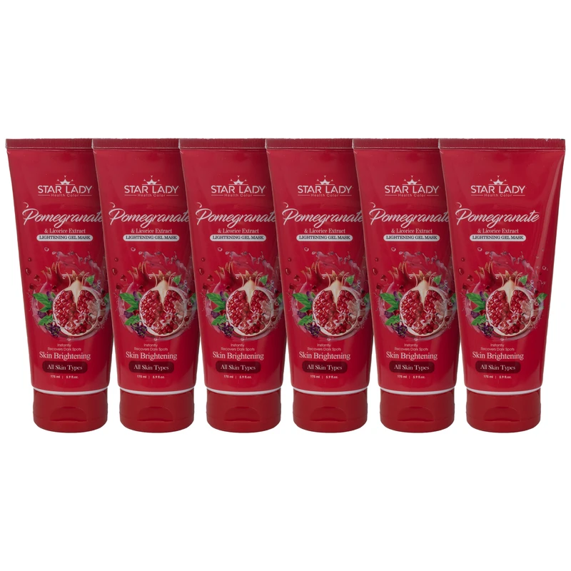 ژل ماسک صورت استارلیدی مدل انار و شیرین بیان روشن کننده مناسب برای انواع پوست حجم 175 میلی لیتر مجموعه 6 عددی