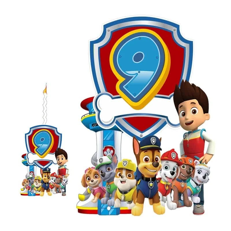 استند رومیزی تولد مدل عدد 9 طرح سگ های نگهبان به همراه شمع مجموعه دو عددی