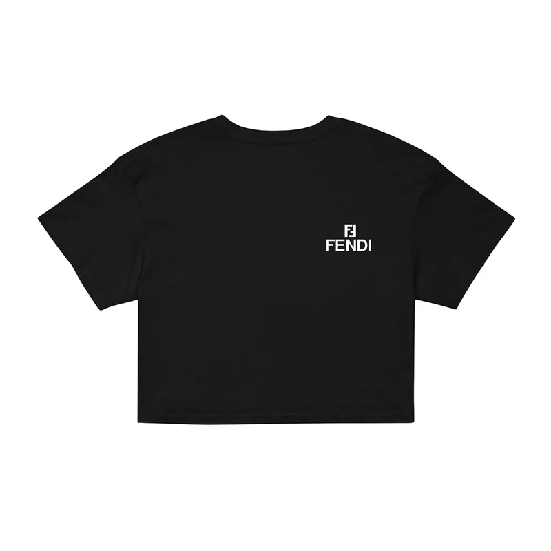 کراپ‌ تی‌شرت آستین کوتاه زنانه مدل CM9 مشکی طرح فندی