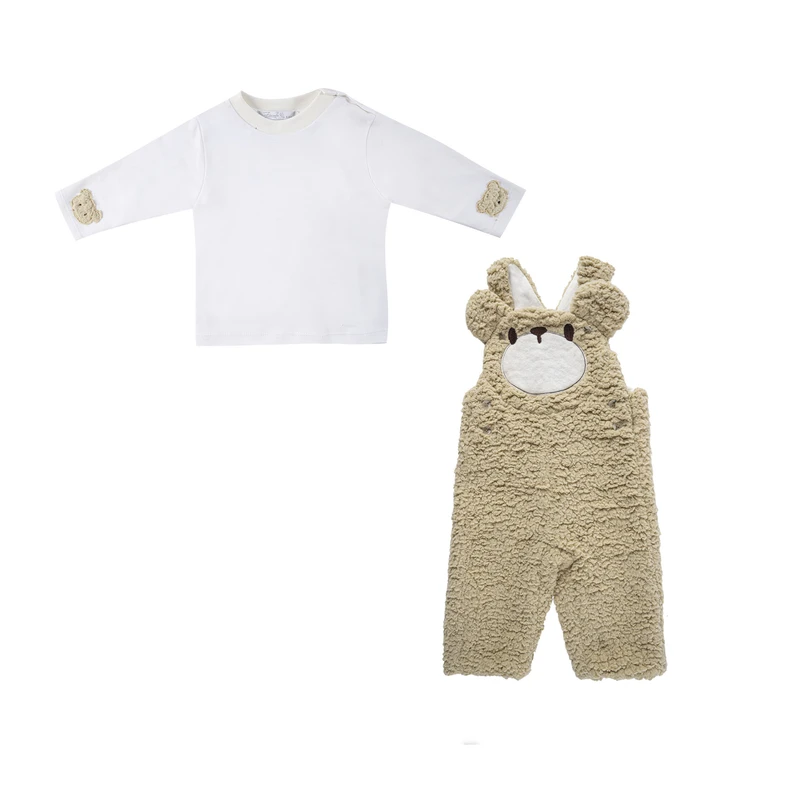 ست تی شرت آستین بلند و سرهمی پسرانه فیورلا مدل  خرس پشمالو کد 25536