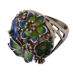 انگشتر نقره زنانه مدل میناکاری