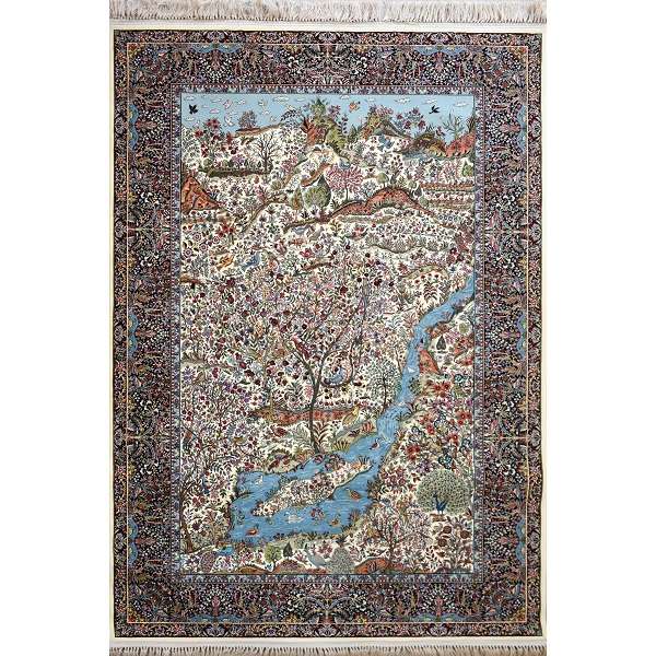  فرش ماشینی الماس کویر طرح سلاطین کد E3 زمینه کرم  