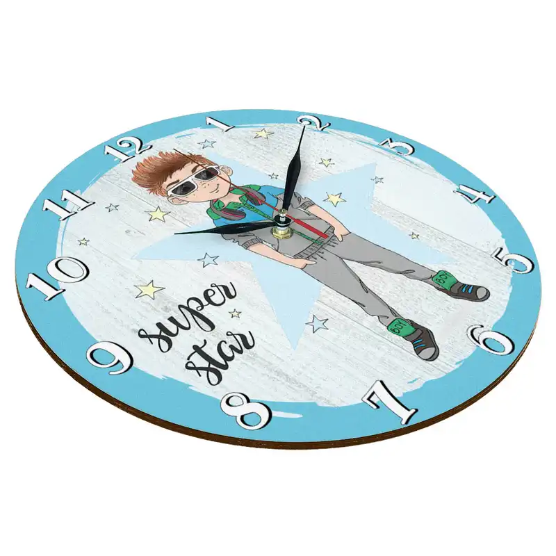 ساعت دیواری کودک مدل 1352B طرح پسر بچه سوپر استار