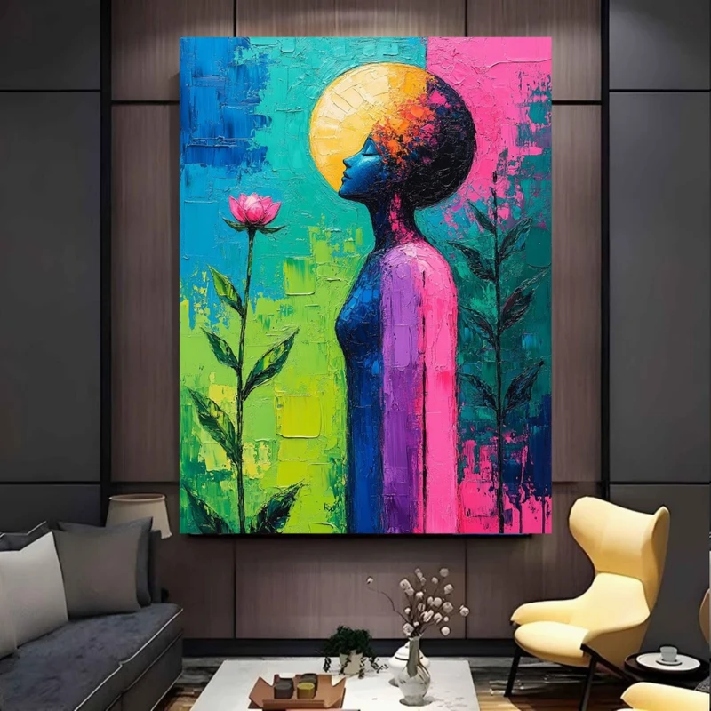 پوستر پارچه ای طرح مخمل  نقاشی رنگارنگ مدل زن کد FP106934