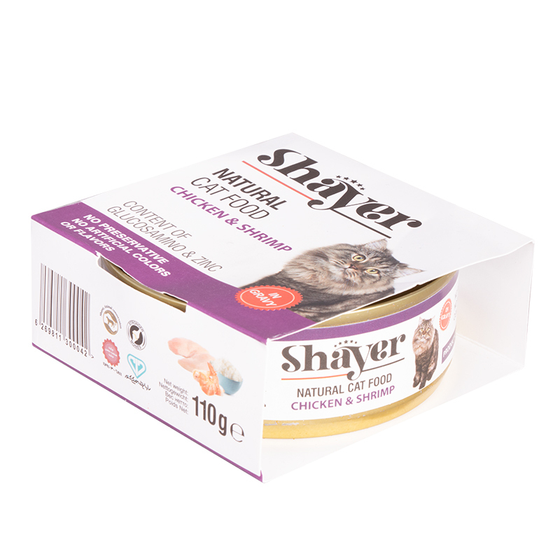 کنسرو گربه شایر مدل مرغ و میگو وزن 110 گرم بسته 6 عددی