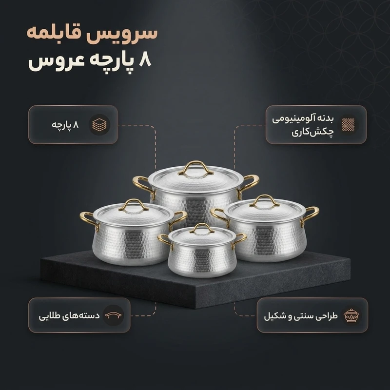 عکس شماره 2 : سرویس قابلمه 8 پارچه مدل عروس
