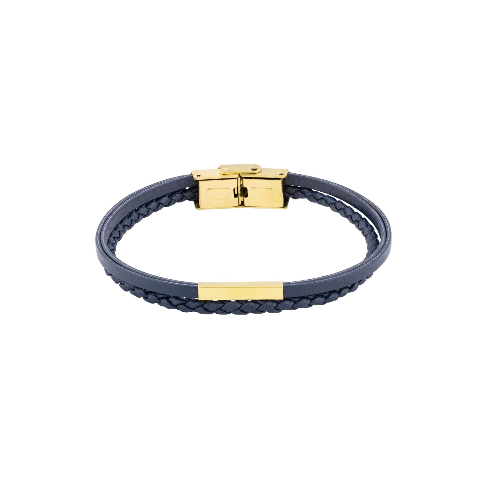 دستبند طلا 18 عیار مردانه طلا و جواهر درریس مدل پروفیل مکعب مستطیل دورج صاف و بافتدار -  - 1