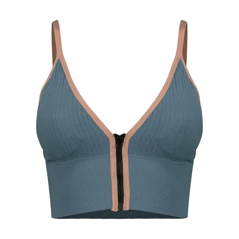 نیم تنه ورزشی زنانه ماییلدا مدل بدون فنر پددار جلو زیپ کد 4563 رنگ آبی