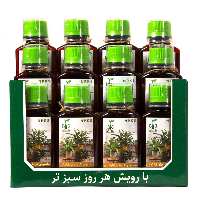  کود گل‌های آپارتمانی رویش سبز مدل +NPKS حجم 120 میلی لیتر بسته 12 عددی
