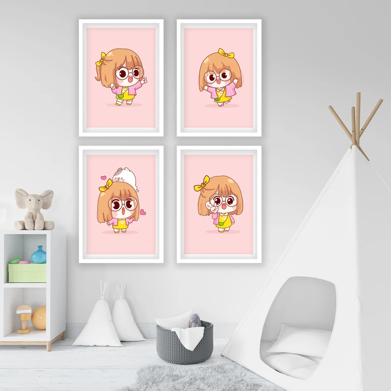 تابلو کودک و نوزاد مدل دختر فانتزی کد LA-G4018 مجموعه 4 عددی