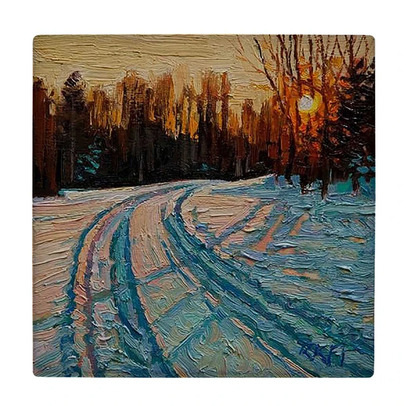  زیر لیوانی  طرح نقاشی جاده برفی کد    5978857_4862