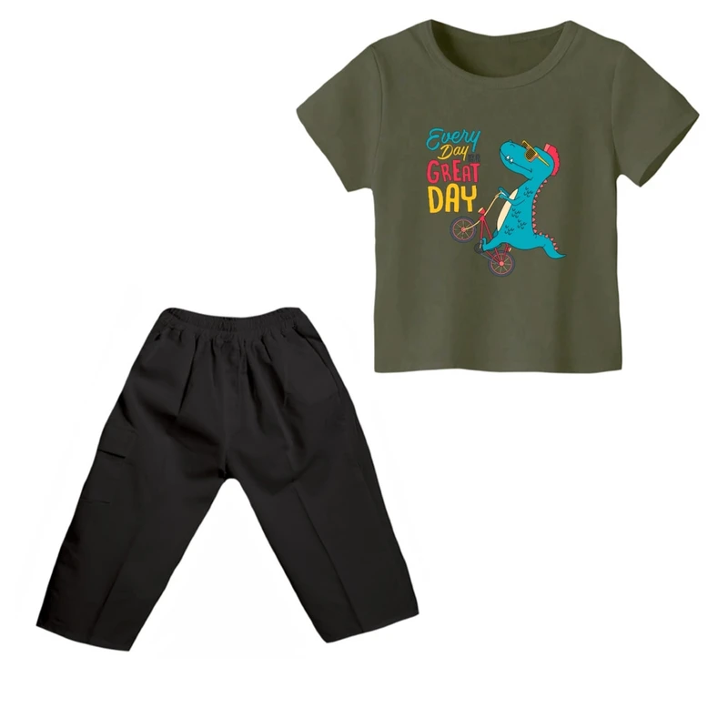 ست تی شرت و شلوارک پسرانه مدل دایناسور کد ۶