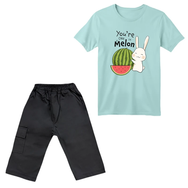 ست تی‌شرت آستین کوتاه و شلوارک دخترانه مدل خرگوش یلدایی کد 3