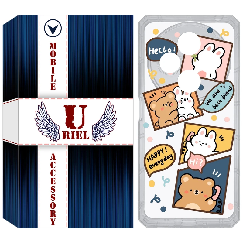 کاور یوریل مدل Clear کد 19 طرح خرگوش و خرس مناسب برای گوشی موبایل شیائومی Redmi 14C / Poco C75